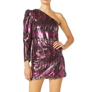Misa Los Angeles Nova Fuschia Ikat Sequin Mini Dress Size Large